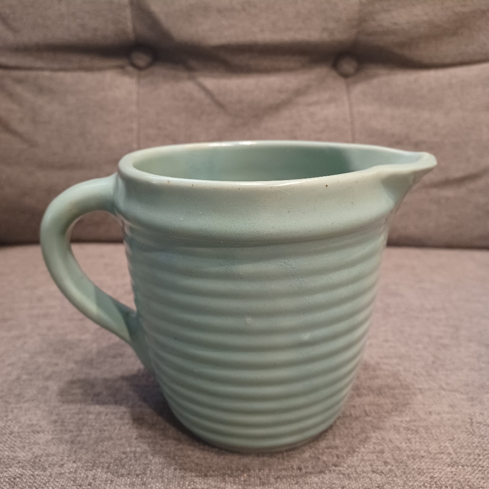 Teal USA ribbed pottery pitcher